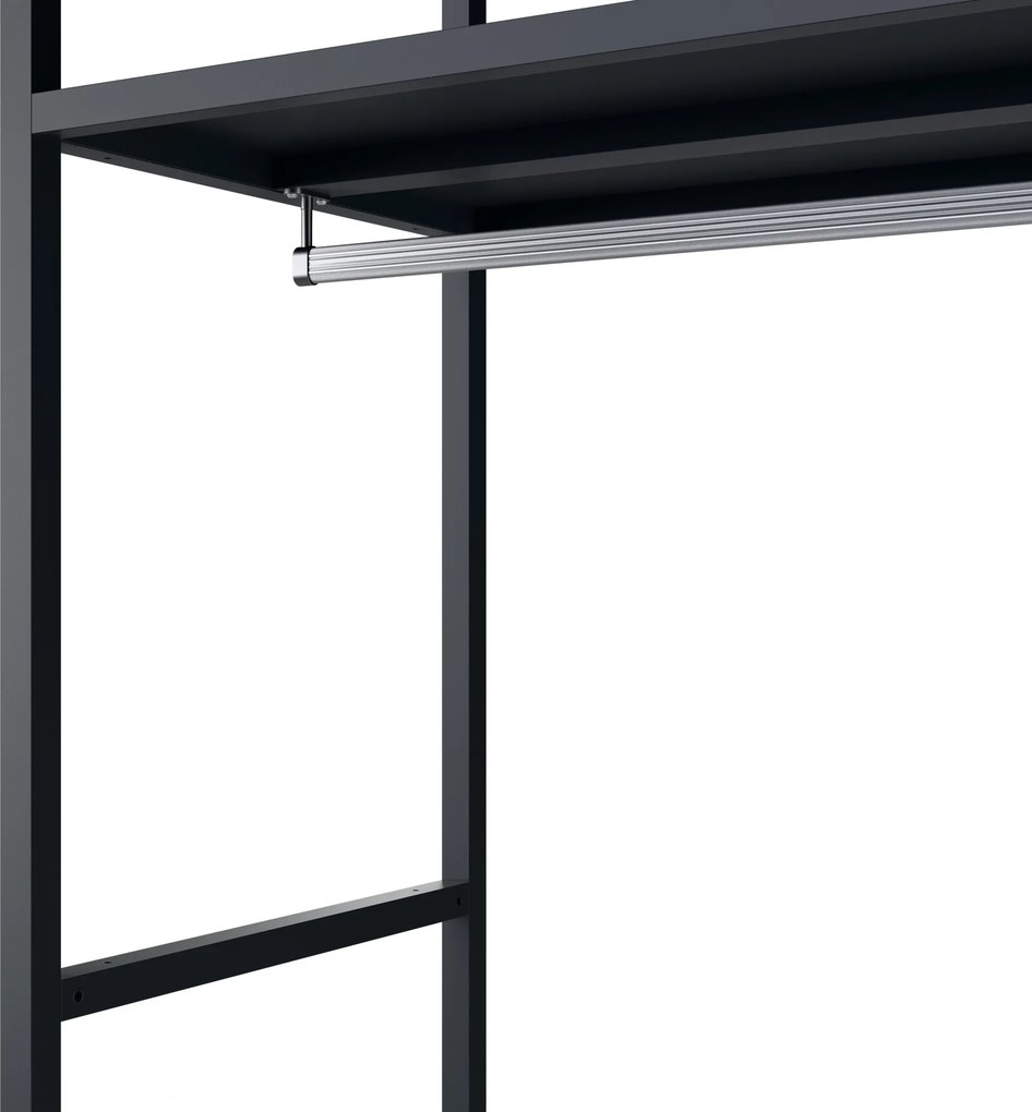 Kancelársky regál otvorený s tyčou na oblečenie, do recepcie a čakárne, kovový, antracitový/orech, 800x2200x400 mm: ARIEL Eco Design