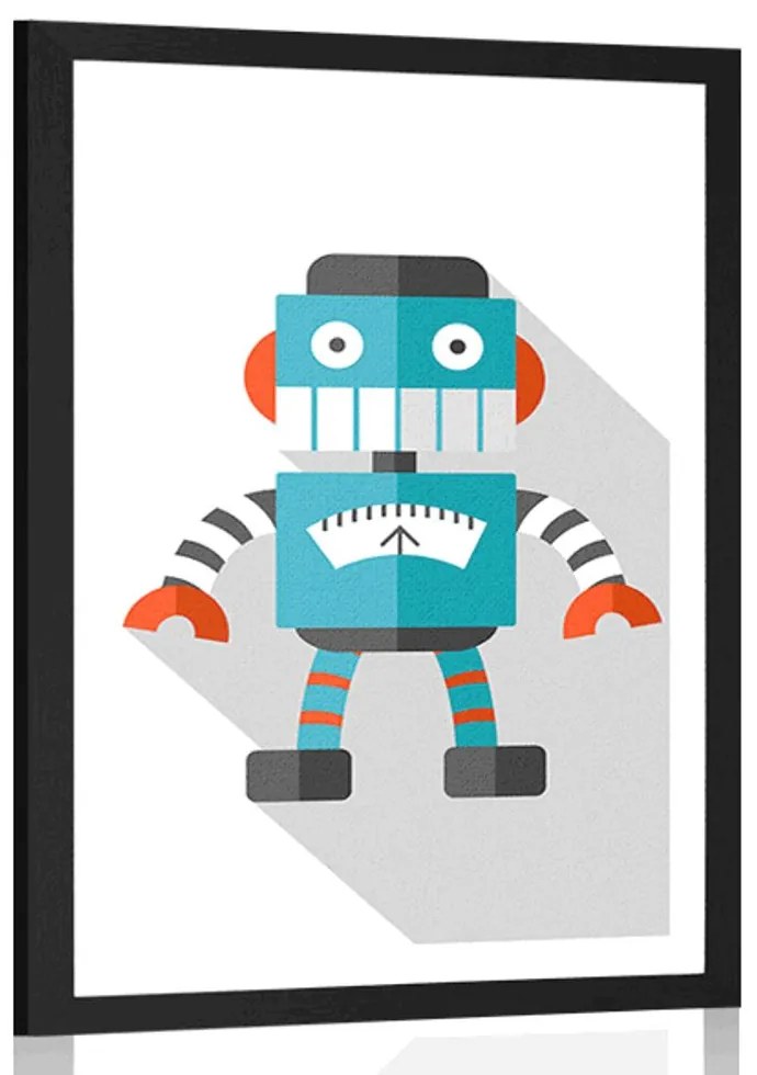 Plagát s paspartou modrý robot na bielom pozadí - 30x45 silver