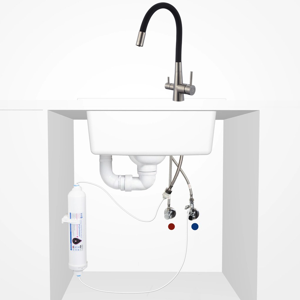 Laveo Riveco, vysoká drezová batéria s flexibilným výtokom a filtrom na pitnú vodu, čierna matná-brúsená oceľ, LAV-BRIB768D