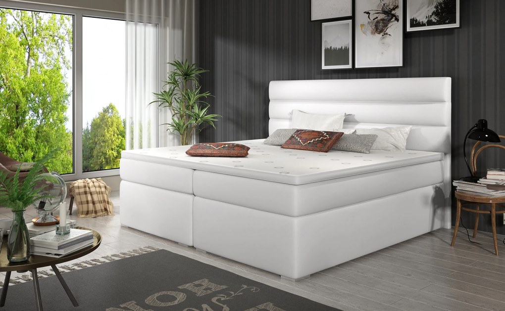 Elegantná box spring posteľ Barone 180x200, biela