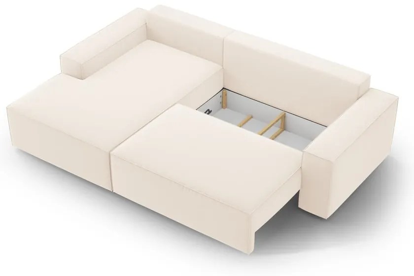 Béžová zamatová rozkladacia/s úložným priestorom rohová pohovka (ľavý roh/s leňoškou) Jodie – Micadoni
