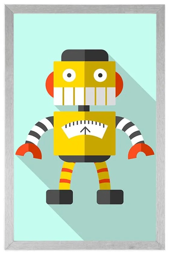 Plagát žltý robot na modrom pozadí - 30x45 black