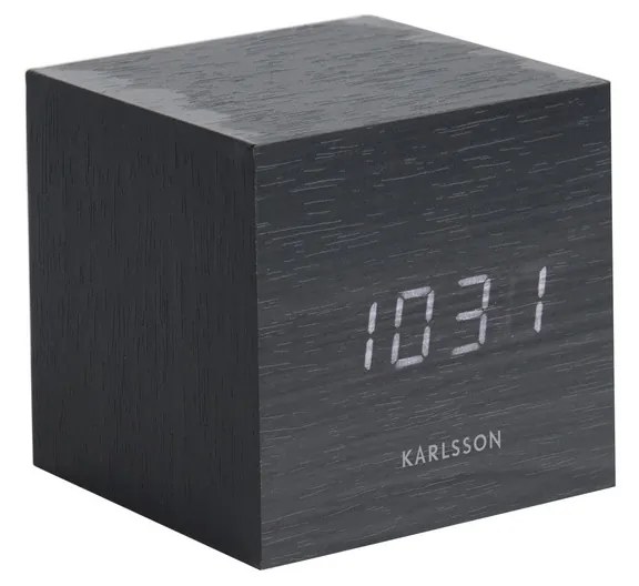 Karlsson 5655BK Dizajnové LED stolné hodiny s budíkom, 8 x 8 cm