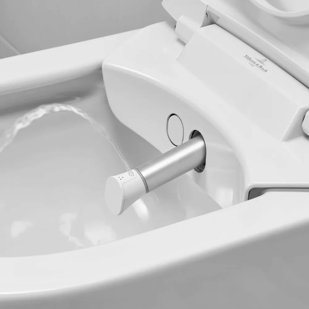 VILLEROY &amp; BOCH ViClean-I 100 elektronický bidet s keramikou, s hlbokým splachovaním bez vnútorného okraja, 385 x 595 mm, biela alpská, s povrchom CeramicPlus, V0E200R1