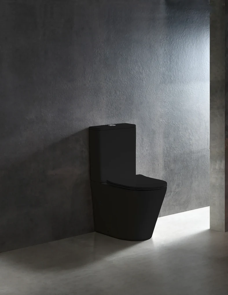 Cerano Carlito, WC kombi Rimless 36,5x61x85 cm + UF sedátko, spodný/zadný odpad, čierna matná, CER-CER-433866