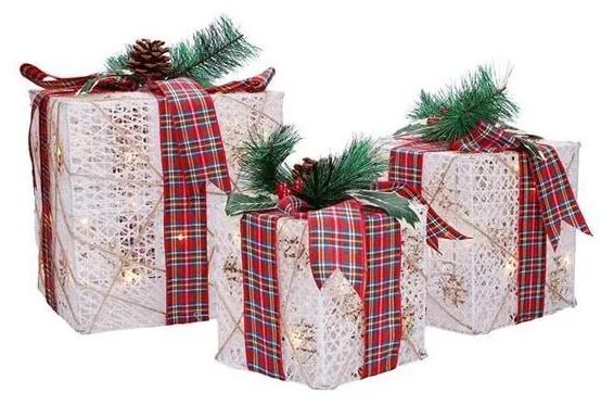 Solight 1V291 - Sada 3x LED vianočných darčekov 48xLED/3,6W/230V IP44 teplá biela