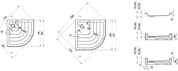 Ravak A207001120 - Štvrťkruhová sprchová vanička RONDA 90x90 cm biela