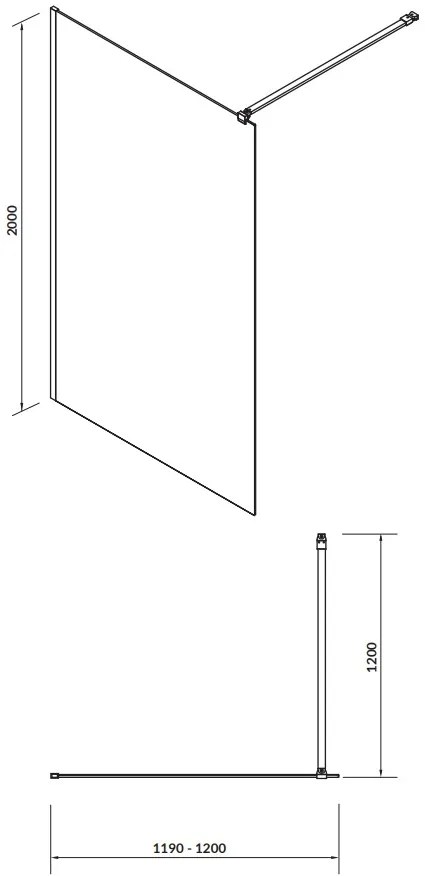 Cersanit Mille, sprchová zástena typu Walk-In 120x200 cm, 8mm číre sklo, chrómový profil, S161-002