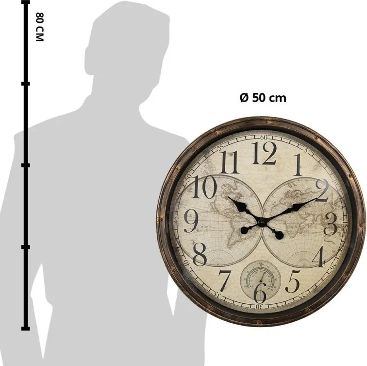 Hnedé nástenné hodiny Zemegule - Ø 50*5 cm / 1*AA