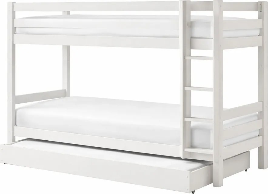 Biela poschodová/s výsuvným lôžkom detská posteľ z borovicového dreva s úložným priestorom 90x200 cm PINO – Vipack