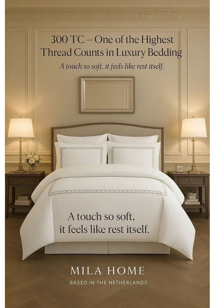 Biele obliečky na jednolôžko z bavlneného saténu s plachtou/6-dielne 140x200 cm Whispered Serenity – Mila Home Luxury