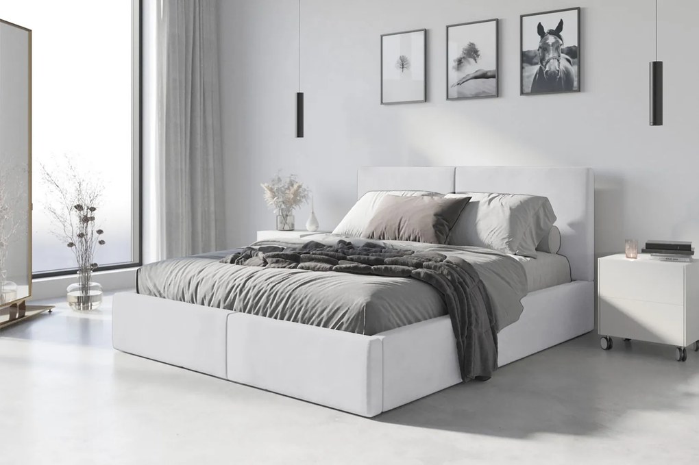 BMS GROUP Čalúnená posteľ HILTON 140x200cm výklopná biela