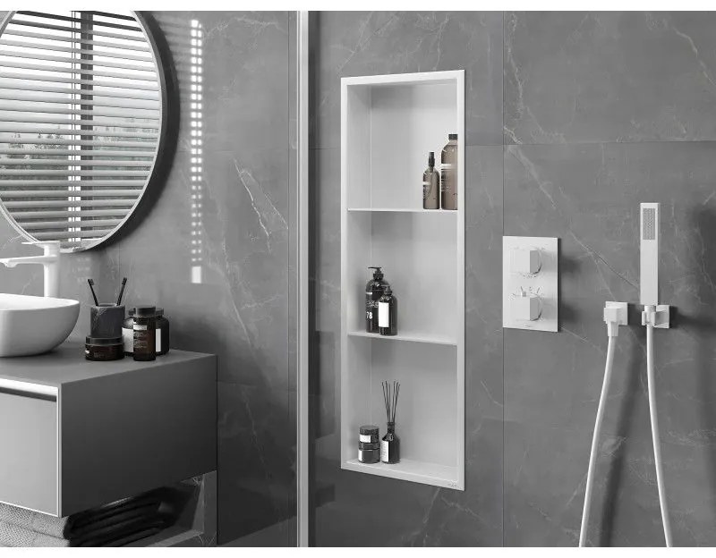 Mexen X-Wall-R, polička na zapustenie na obklad s golierom 90 x 30 cm, biela, 1920903010S