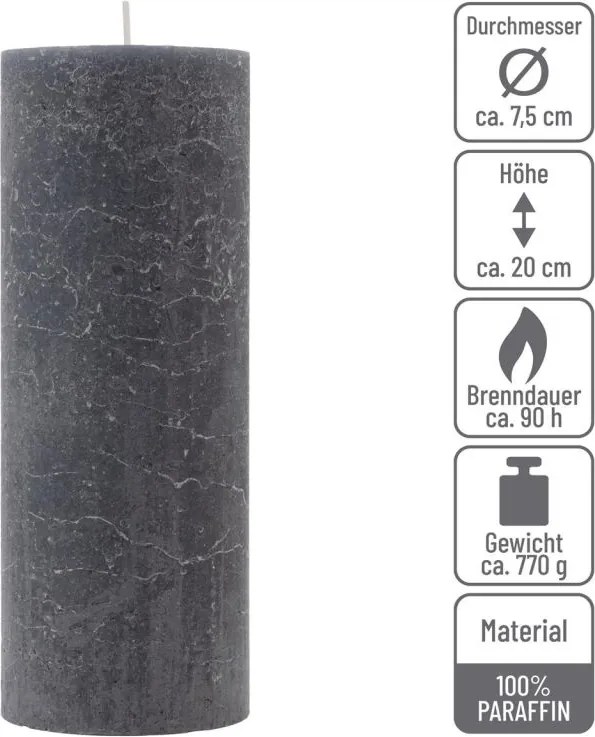Antracit parafínová sviečka rustikálna 20 cm, 90 h, sada 2ks