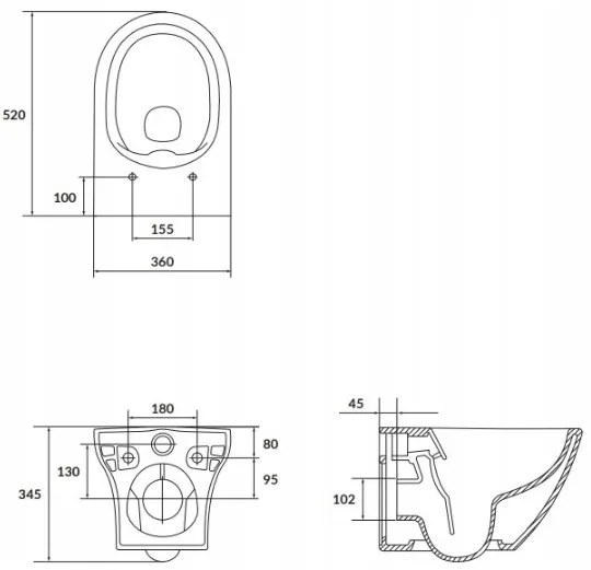 Cersanit Larga Oval CleanOn, závesná wc misa bez sedátka, K120-003