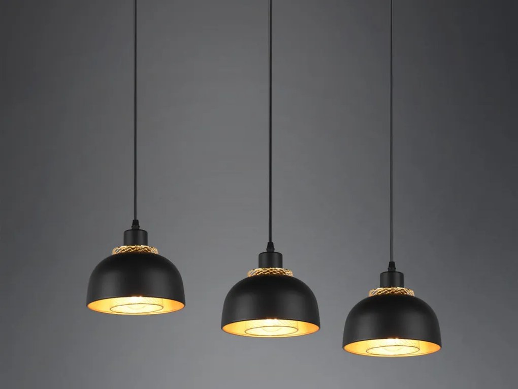 Závesné stropné osvetlenie Punch, čierno-zlatá, 3 svietidlá