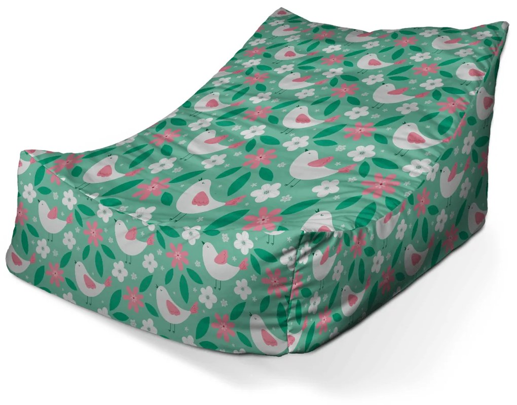 Sablio Sedací vak Lounge Kvetiny a vtáčiky - 80 x 95 x 50 cm