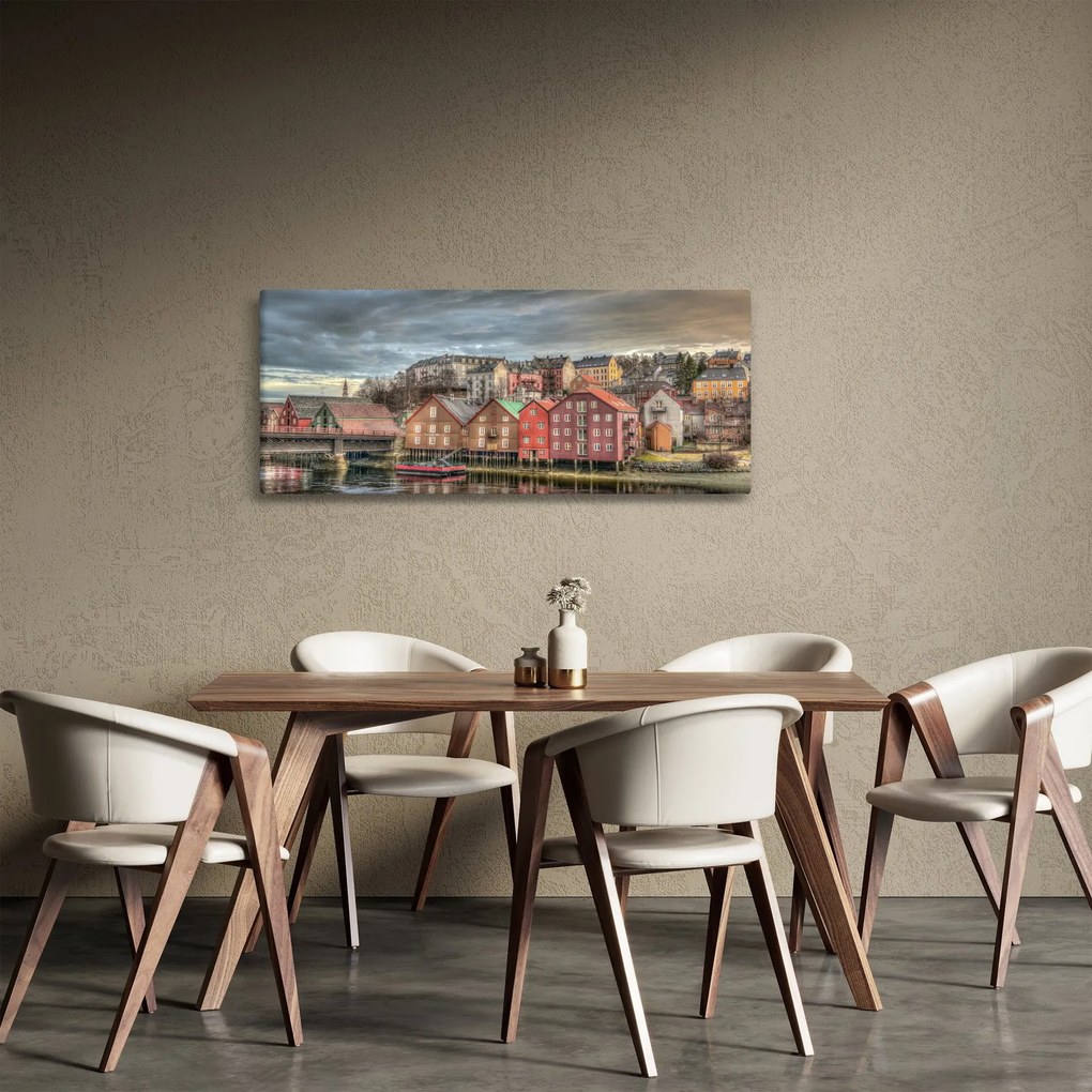Obraz - Domy pri rieke (120x50 cm)