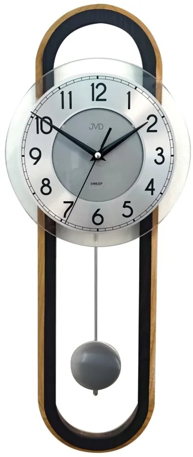 Moderné kyvadlové hodiny JVD NS22010/68 – drevo a sklo, tichý plynulý chod, 60 cm