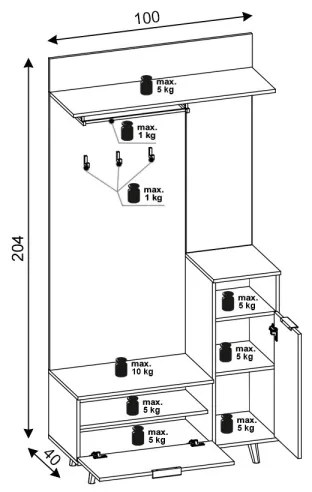 Predsieňová stena so zrkadlom SVEN hnedá/grafit
