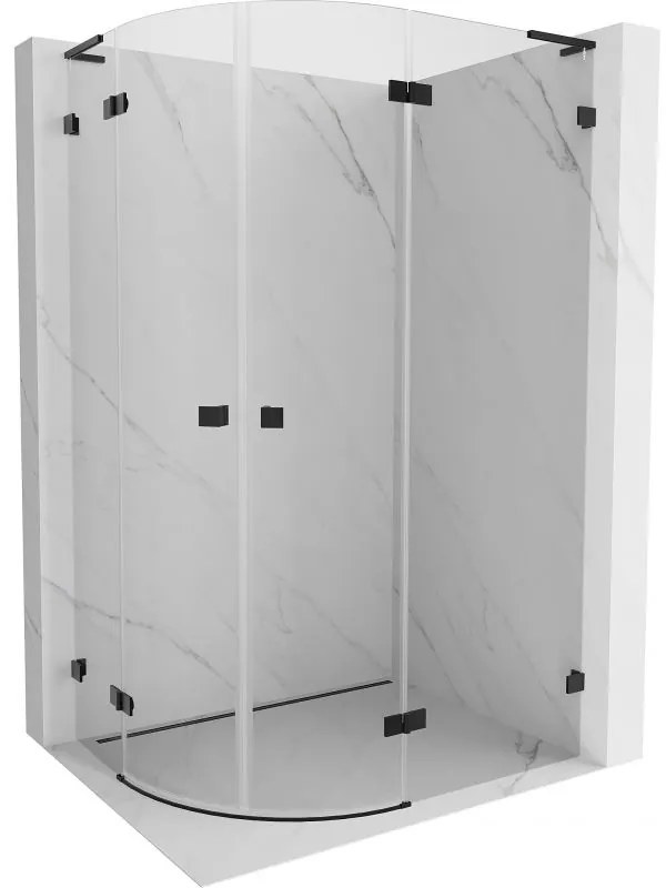 Mexen Lunar, L pravý polkruhový sprchový kút 90 x 80 cm, 8mm číre sklo, čierny profil, 833L-090P-080L-70-00
