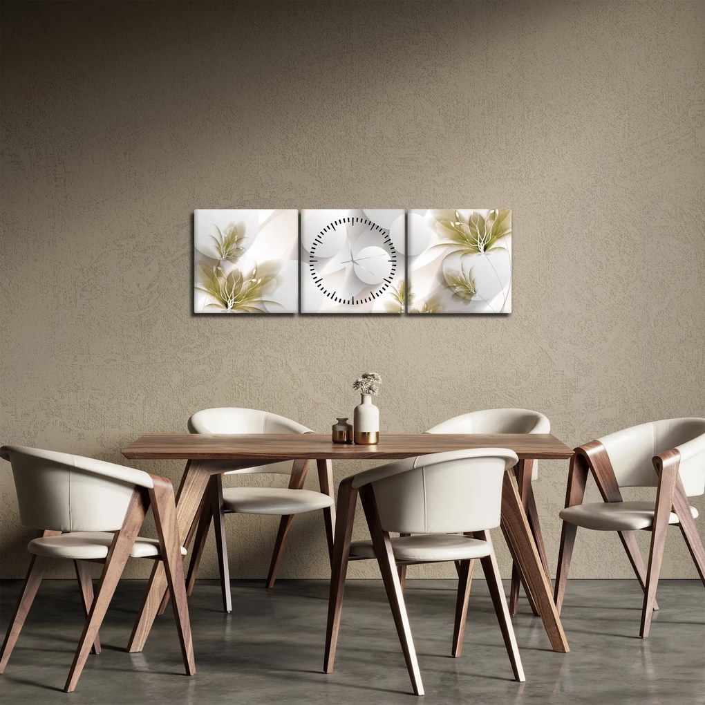 Obraz - 3D kruhy s kvetinami (s hodinami) (90x30 cm)