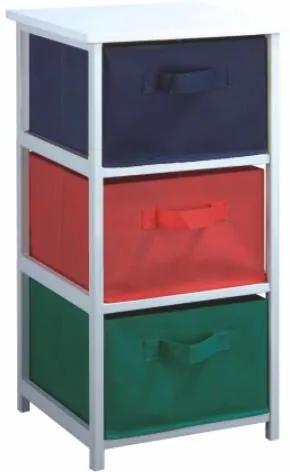 Viacúčelová komoda s úložnými boxami z látky, biely rám/farebné boxy, COLOR 94