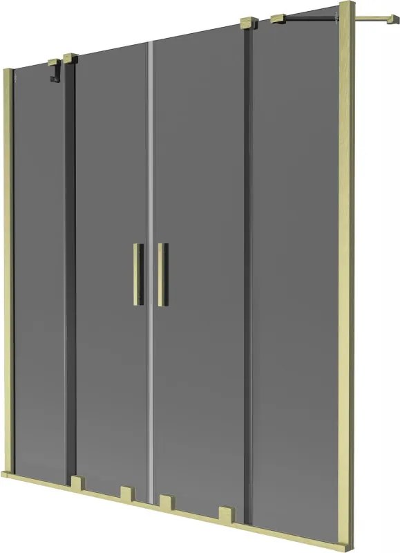 Mexen Velar Duo, 2-krídlová posuvná vaňová zástena 140 x 150 cm, 8mm šedé sklo, zlatý matný profil, 896-140-000-42-55