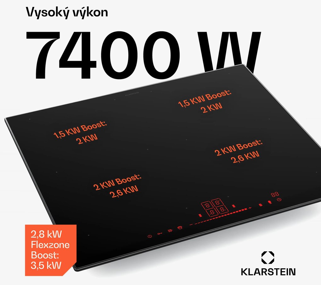 Klarstein NanoGlow indukčná varná doska, 4 varné platne, flexi zóny, booster, nanopovlak