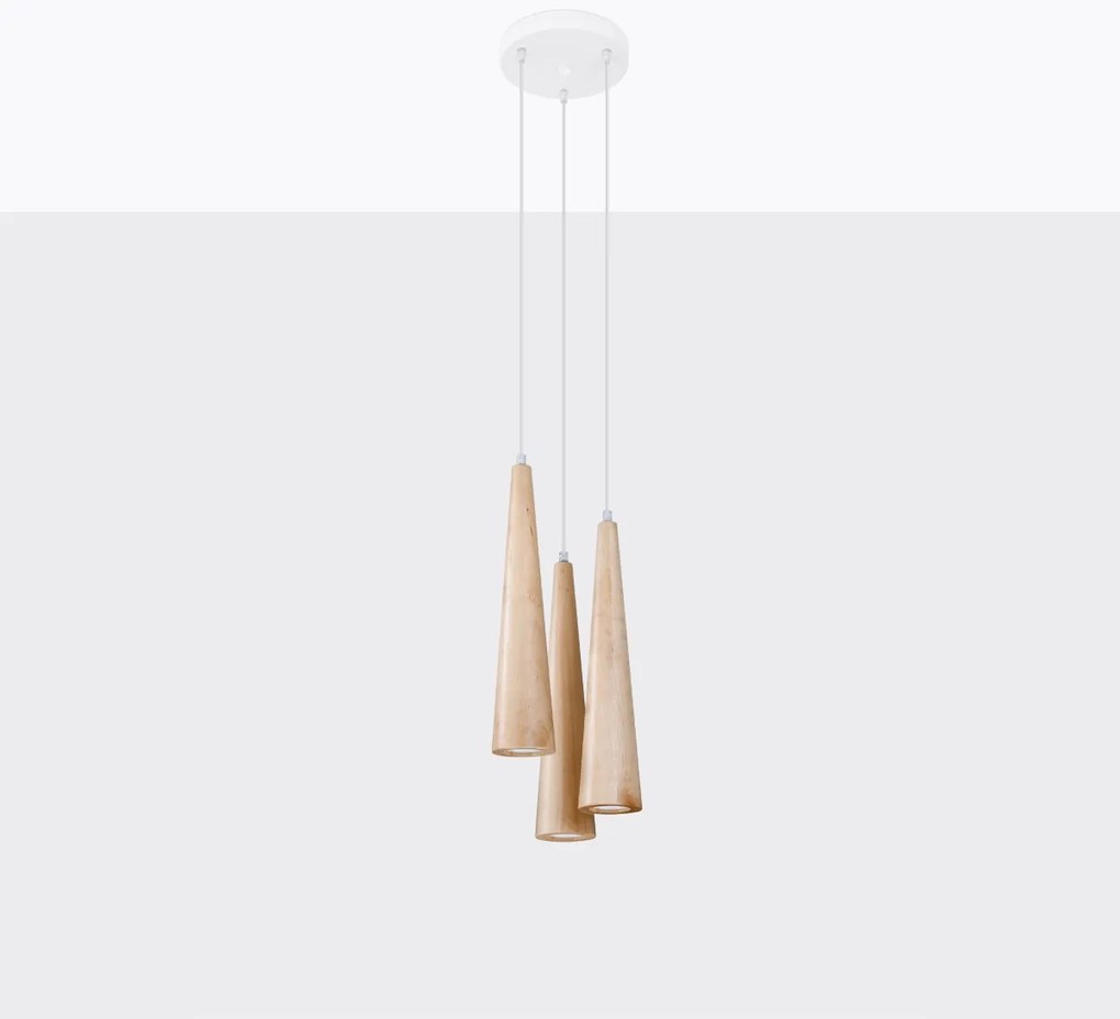 Závesné svietidlo Sula 3p, 3x drevené tienidlo