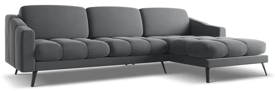 Sivá zamatová rohová pohovka (pravý roh) Nalu – Makamii