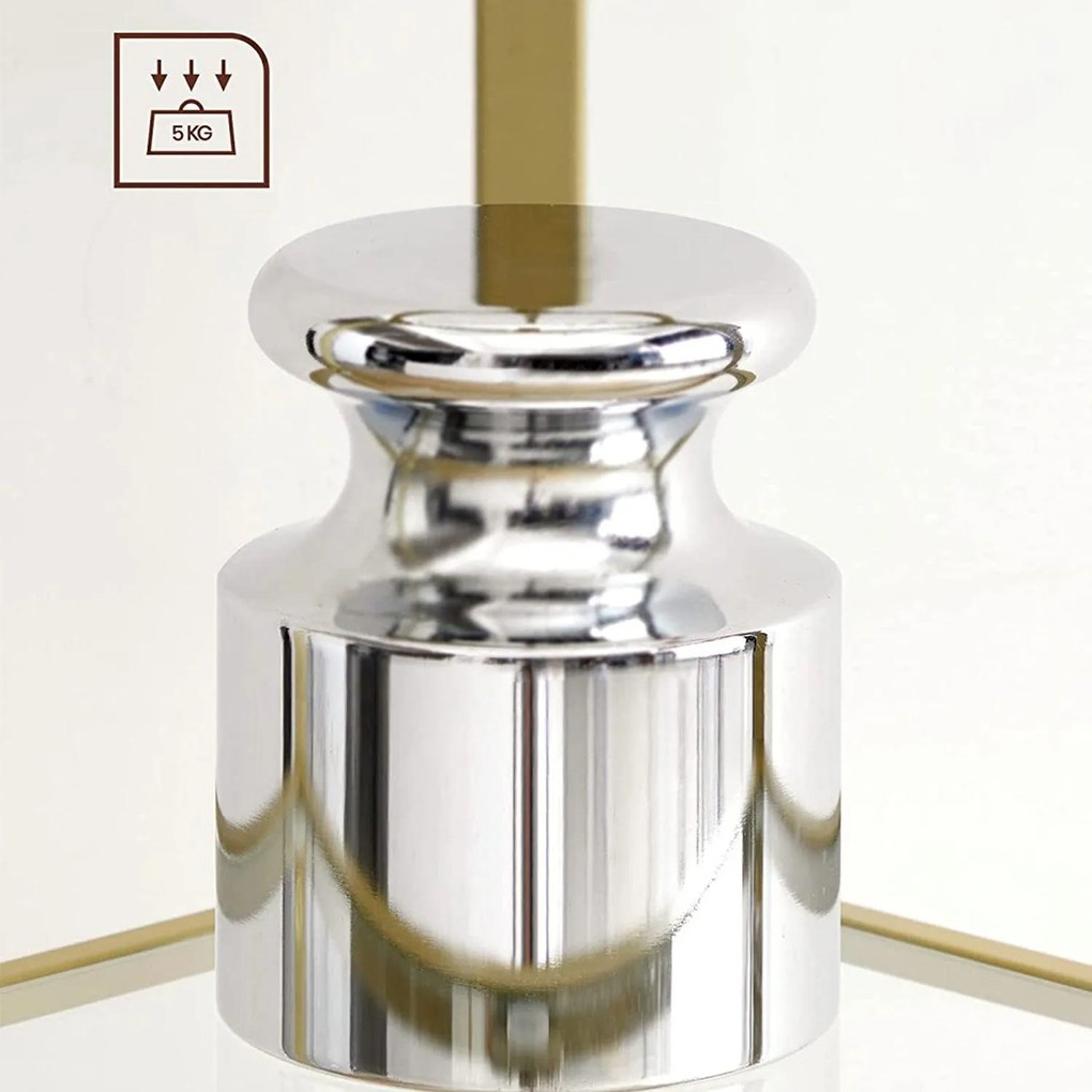 Sklenená rohová polica, 5-úrovňový regál, zlatá farba