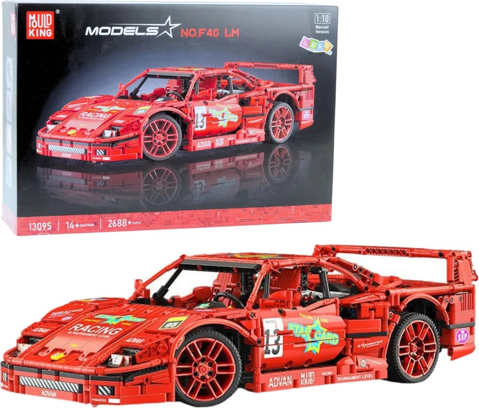 LEAN Toys Stavebnicové kocky – športové pretekárske auto, červené, mierka 1:10, 2688 dielov