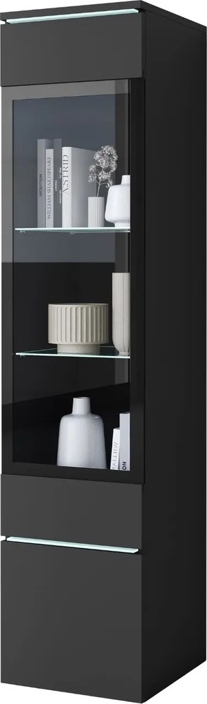 Úzka stĺpková LED vitrína Vera čierna (VRBZ002+LED)