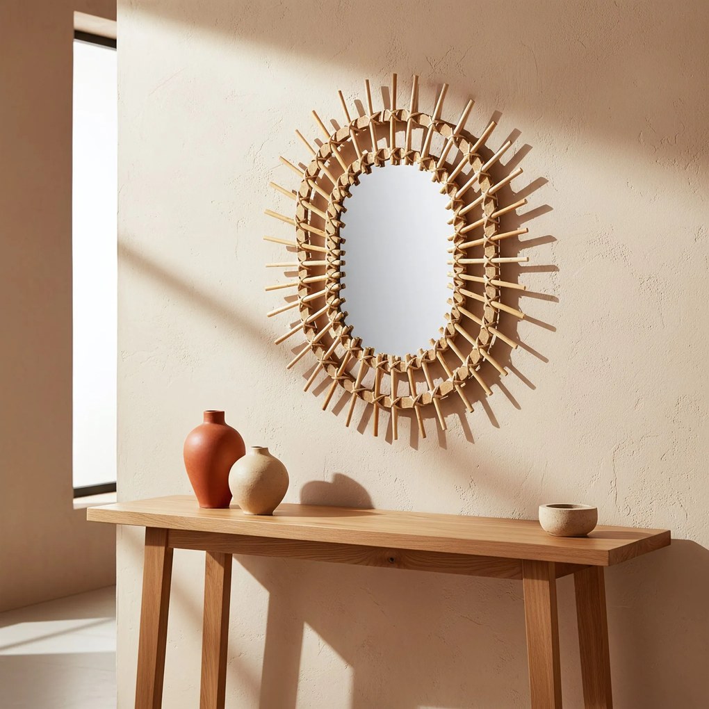 Tutumi Tutumi, nástenné zrkadlo Boho 57x49 cm QDJ5749, svetlá hnedá, HOM-02819