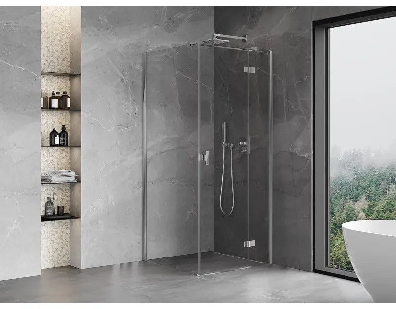 Mexen, Mexen Mist H T sklopný sprchový kút pravý 70 x 70 cm, priehľadný, chróm - 8A5T-070-070-01-00-P