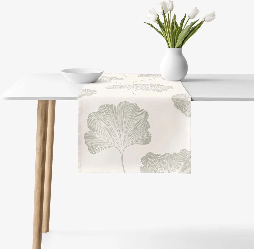 Goldea behúň na stôl 100% bavlnené plátno - minimalistické lístky ginkga 50x140 cm
