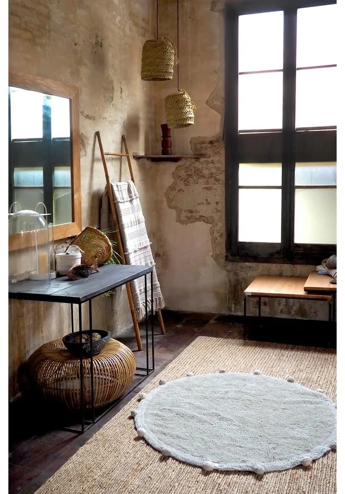 Svetlozelený prateľný ručne tkaný bavlnený detský koberec ø120 cm Bubbly Olive – Lorena Canals