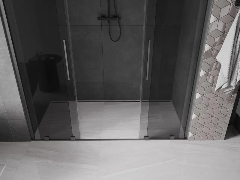 Mexen Velar Duo, posuvné sprchové dvere do otvoru 200 cm, 8mm šedé sklo, grafit brúsený, 871-200-000-42-66