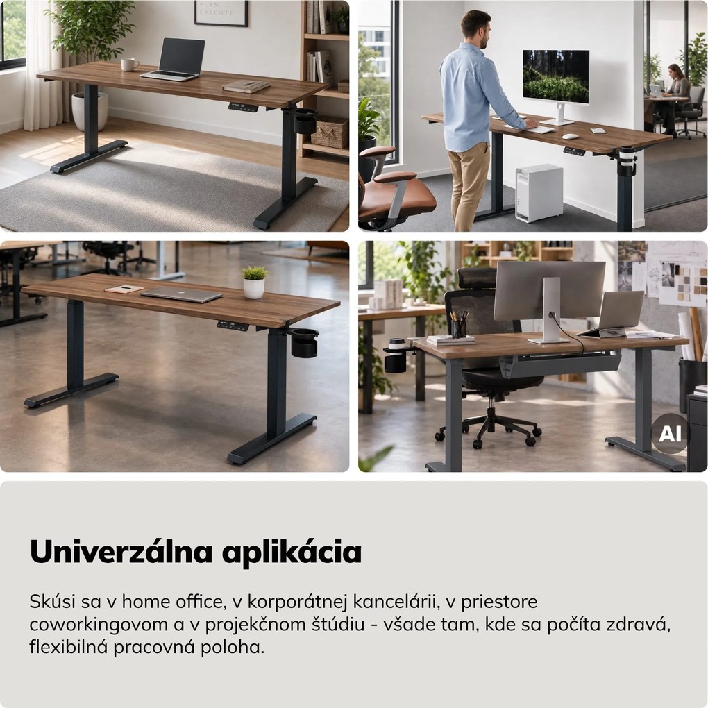 Elektrický stôl s reguláciou výšky ergonomický antracitový/orech,1600x800 mm: ARIA