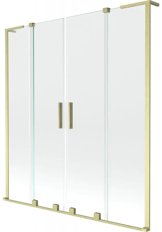 Mexen Velar L Duo, 2-krídlová posuvná vaňová zástena 140 x 150 cm, 8mm číre sklo, zlatá matná, 896-140-003-02-55