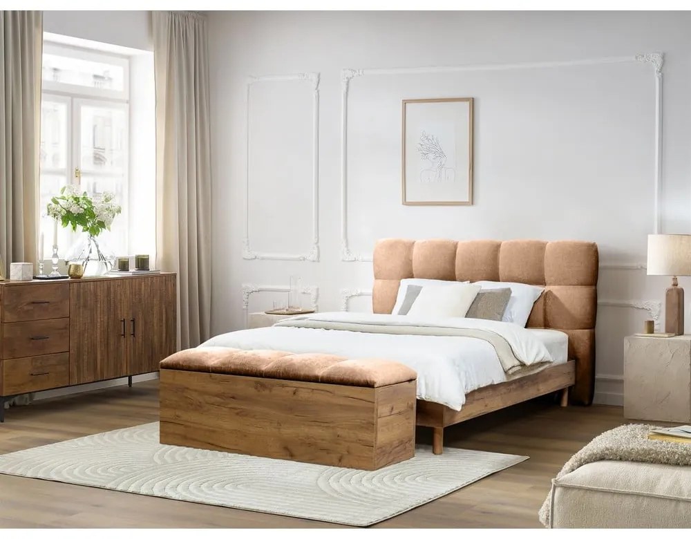 Svetloružová čalúnená dvojlôžková posteľ s roštom 160x200 cm Kumo – Bobochic Paris