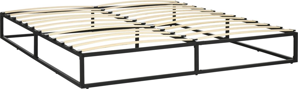 HOMCOM Oceľový rám postele 25 cm výška postele pre matrac 180x200 cm, drevený lamelový základ pre 1-2 osoby, moderný štýl čierny | Aosom