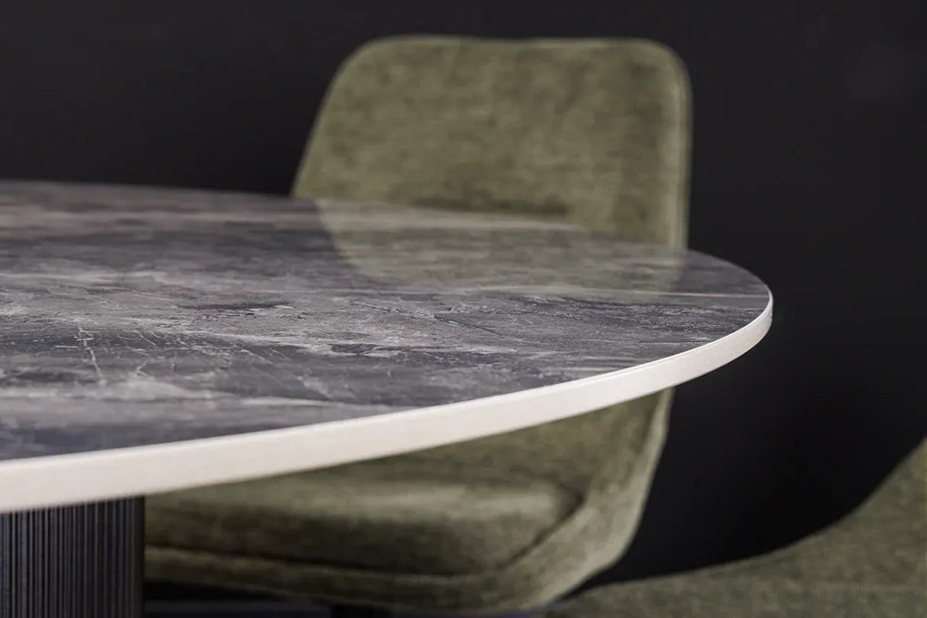 Jedálenský stôl UNIQUE 120 cm okrúhly s tmavým rámom, keramicko-sivým mramorovým vrchom