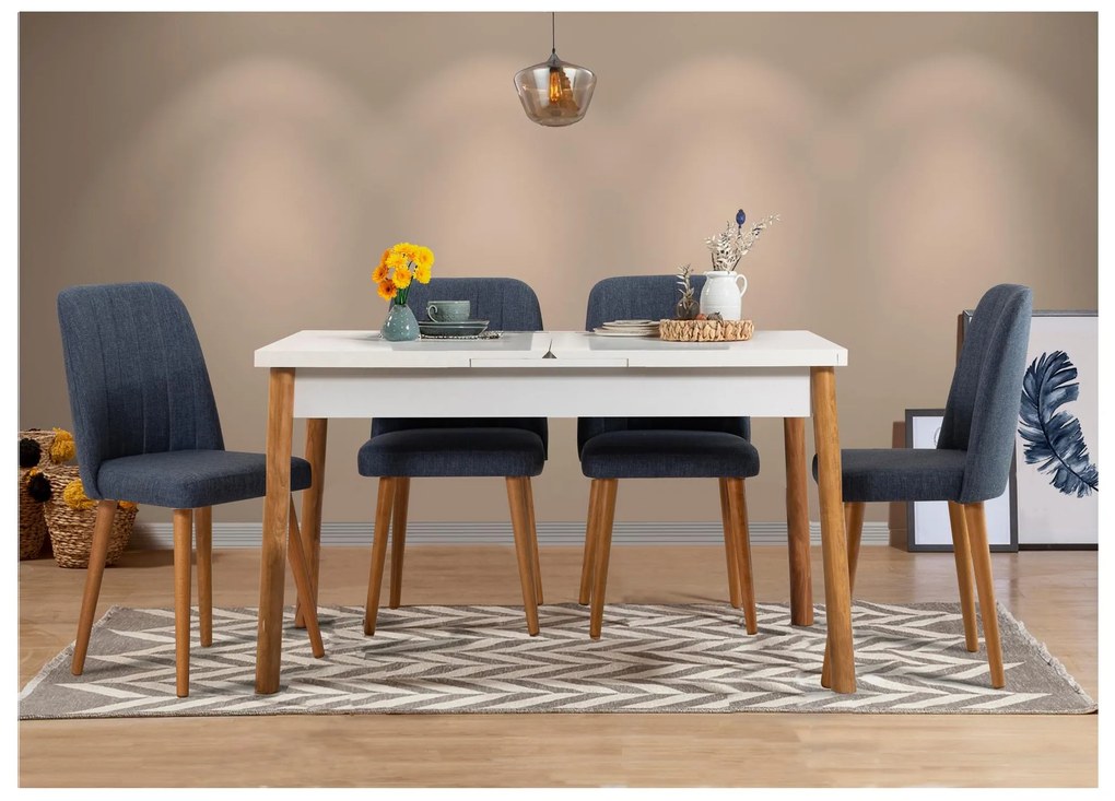 Jedálenský set Vlasta 5 (námornícka modrá + borovica atlantická) (pre 4 osoby). Akcia -18%. Vlastná spoľahlivá doprava až k Vám domov. 1093796