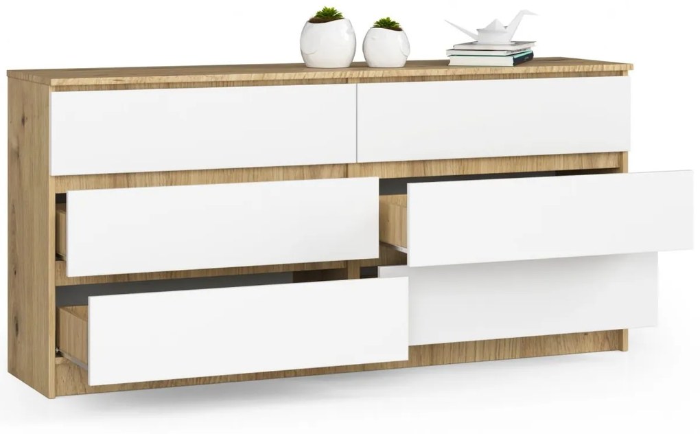 Komoda Kuba 160 cm 6 zásuviek dub artisan/biela