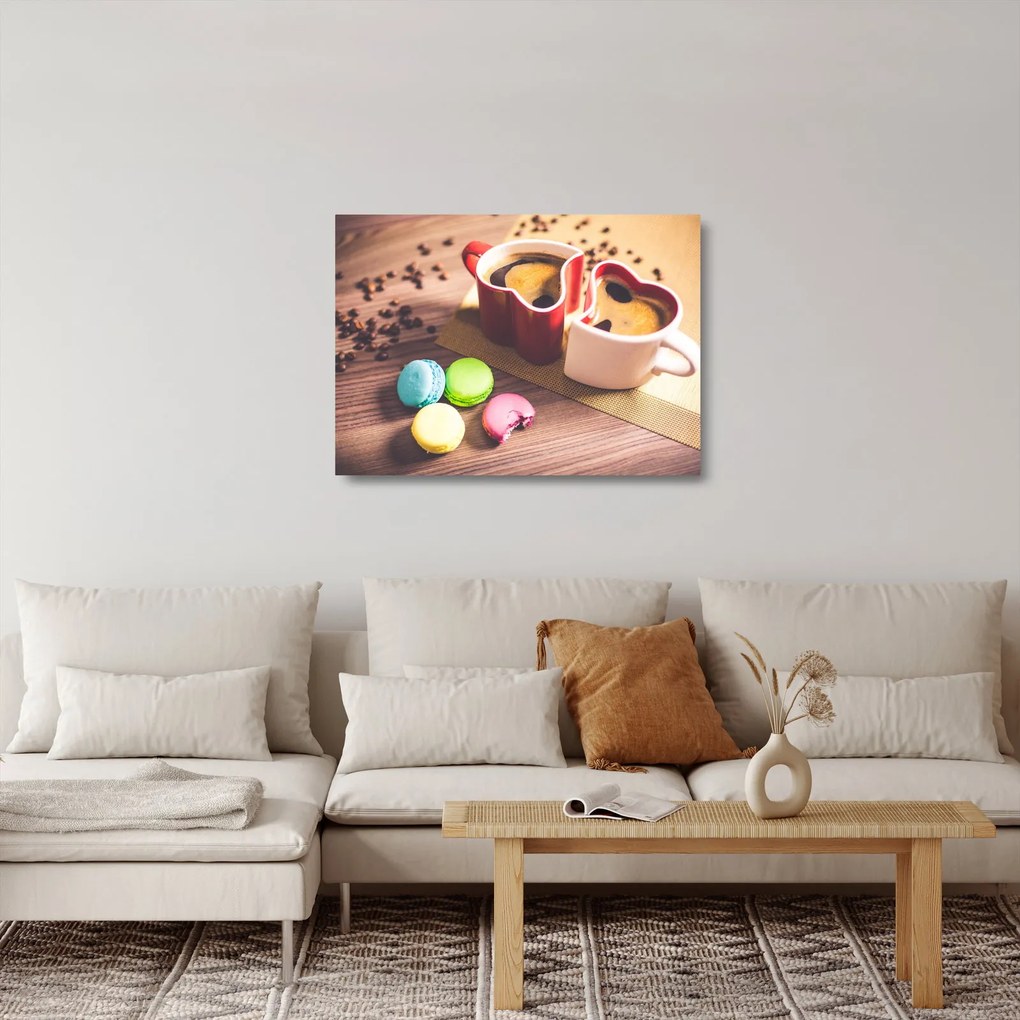 Sklenený obraz kávy a makronek (70x50 cm)