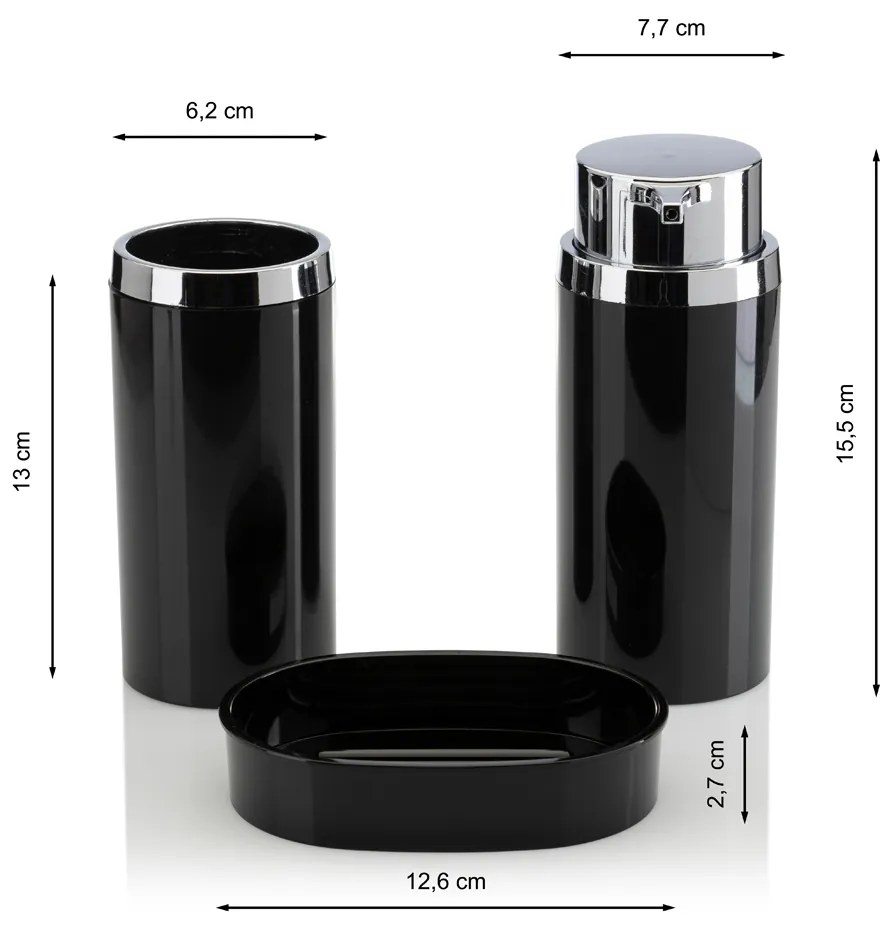 Sada kúpeľňových doplnkov Carmen čierna/prvky s chrómovou povrchovou úpravou