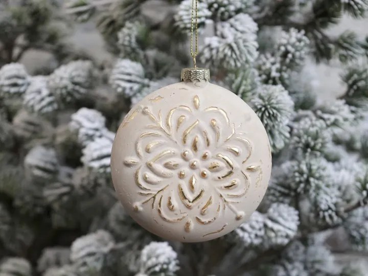 Pudrovo - zlatá placatá sklenená vianočná guľa - 8*3*11cm