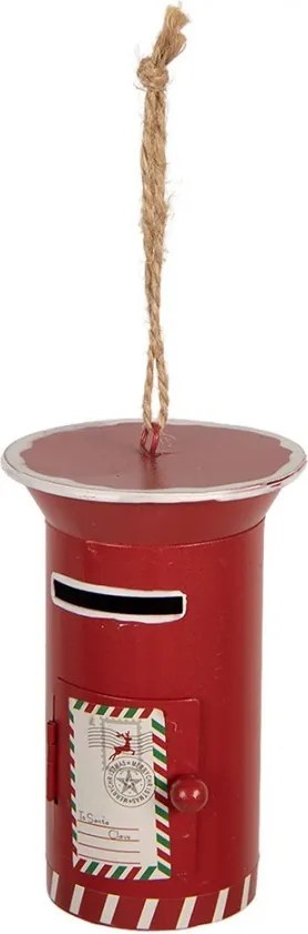 Červená kovová závesná dekorácia poštová schránka Santa - 12*8 cm